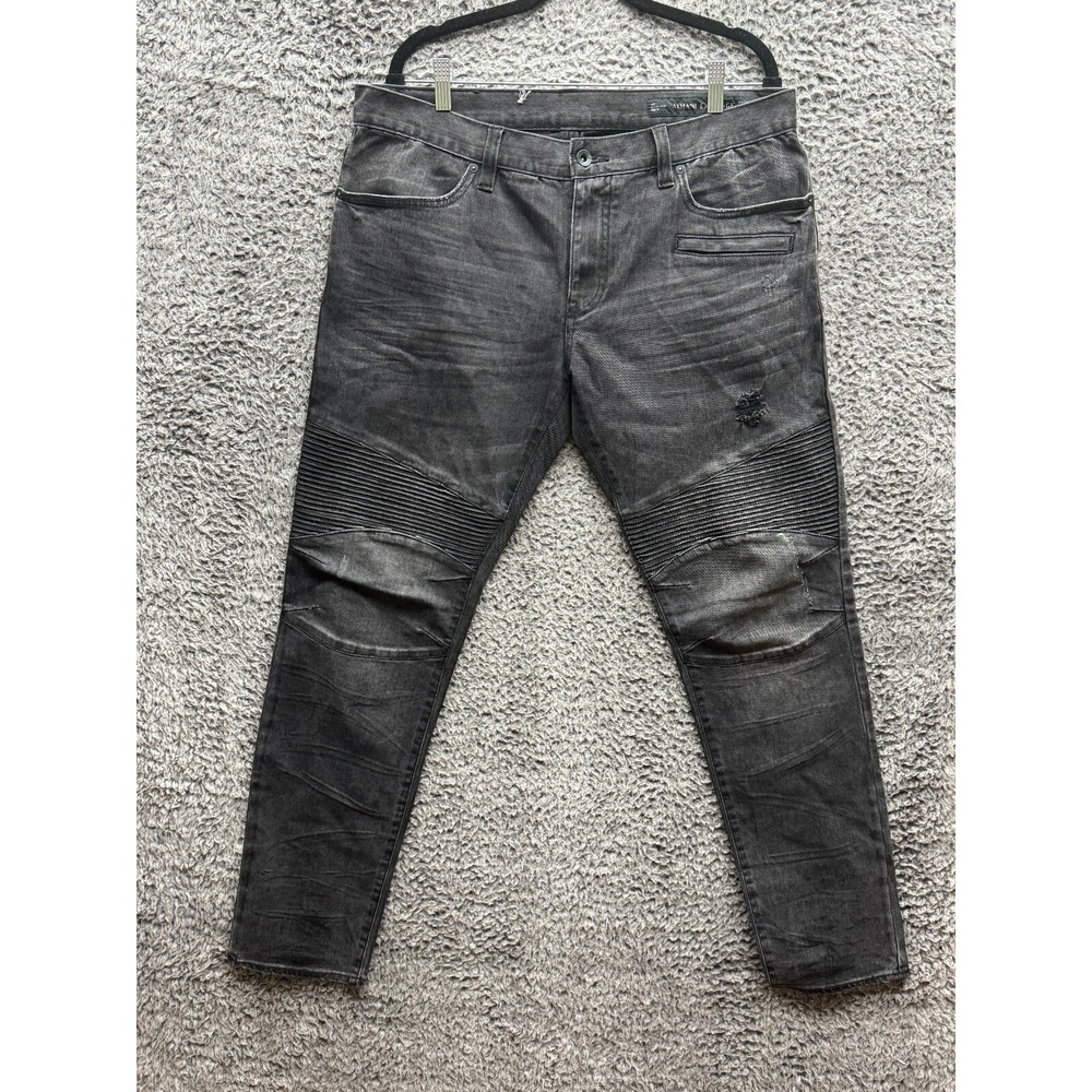 Armani Exchange Mens Gray‎ Distressed Denim Mid Rise Skinny Biker Jeans Size 36